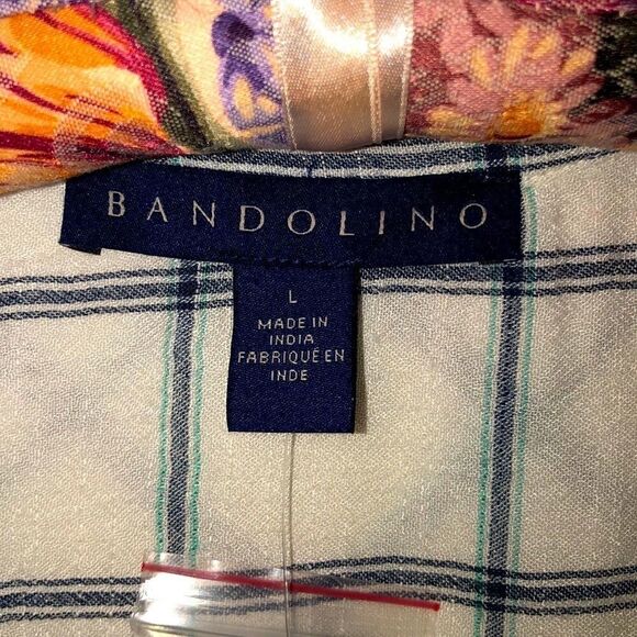 Bandolino L white blue green plaid short flutter sleeve button down shirt - Picture 7 of 10